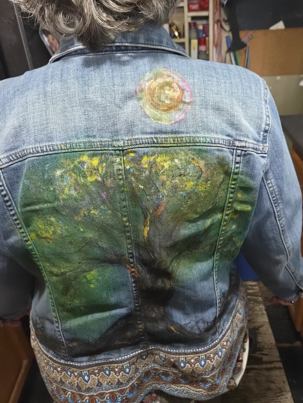 Hand-Painted Green Tree Denim Jacket - Chicos